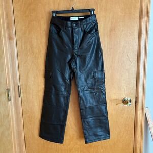 Abercrombie Fitch Black Vegan Leather High Rise Relaxed Fit‎ Pants Women's 26
